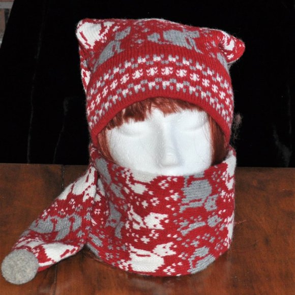 Cat Knit Wool Toque Hat Extra Long Stocking Cap Apres Ski Snowboard Unisex - Picture 2 of 4